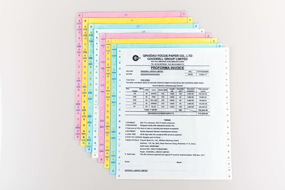 5 Plys Carbonless / Non Carbon Paper For Continuous Bill FSC Virgin Wood Pulp 55gsm 60gsm 62gsm 75gsm 78gsm