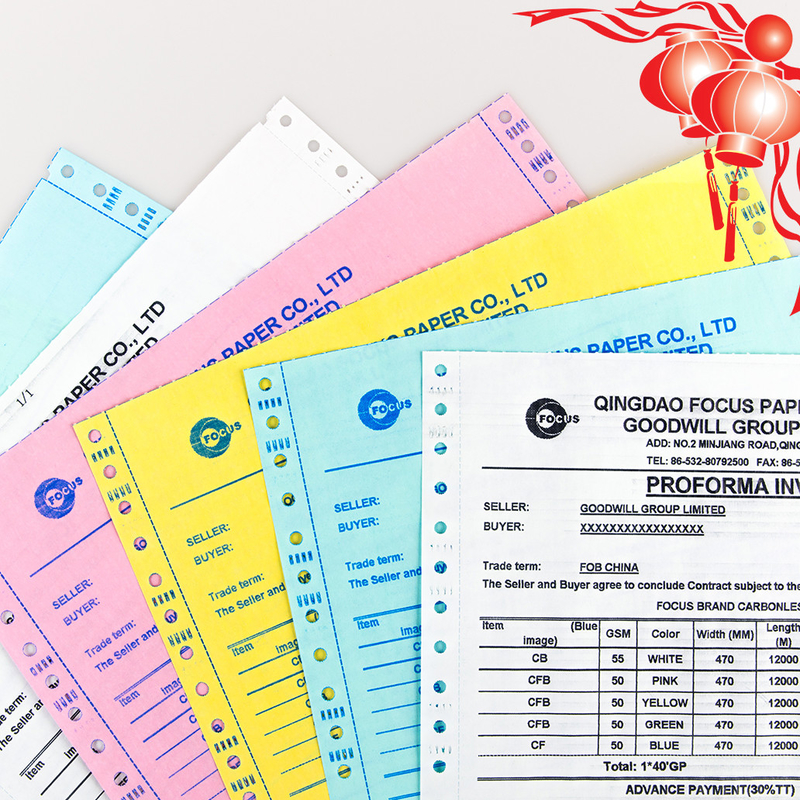 China Factory 7 Ply NCR Paper CB CFB CF 55/50/55gsm 61*86/70*100cm Black/Blue Image Carbonless Paper
