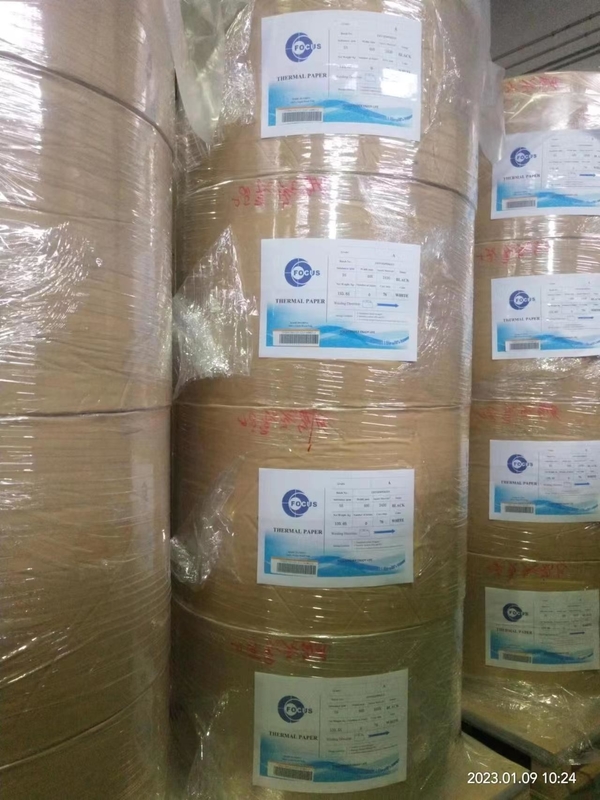 45/48/55/58/60/65/70/80g Focus Brand BPA free 100% Virgin Wood Pulp black image Thermal Jumbo Roll for POS/ATM/Slitting