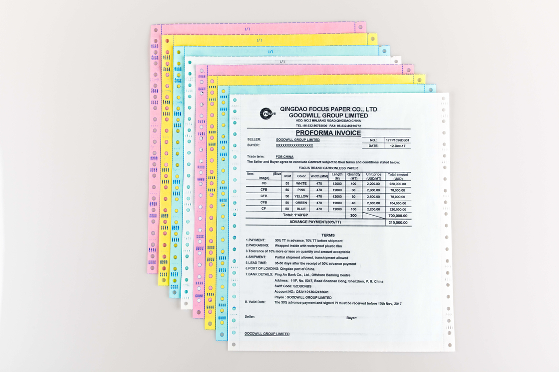 5 Plys Carbonless / Non Carbon Paper For Continuous Bill FSC Virgin Wood Pulp 55gsm 60gsm 62gsm 75gsm 78gsm